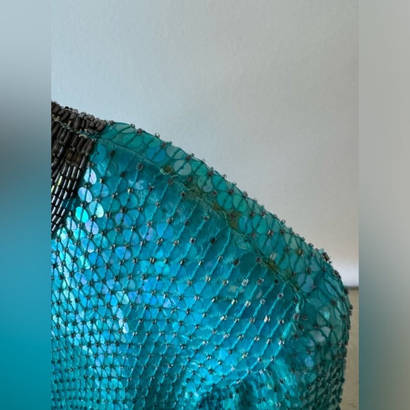 Vintage Stenay Turquoise Sequin Gown Mini Dress XS - Picture 10 of 15